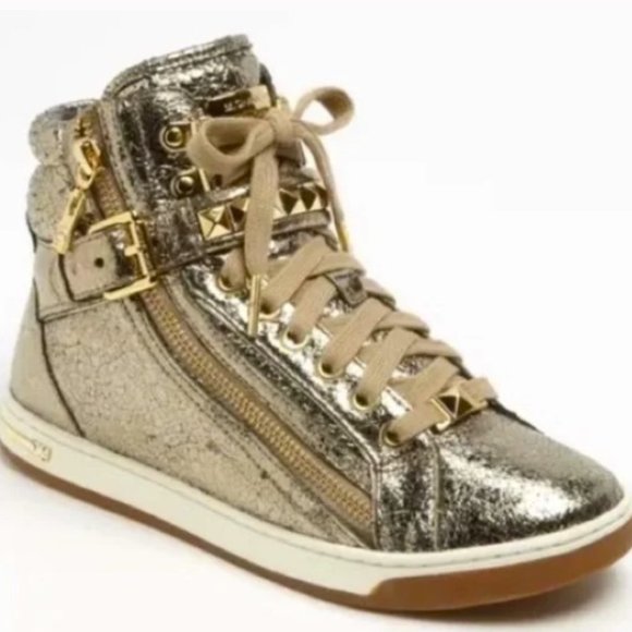 MICHAEL KORS GLAM METALLIC HI-TOP STUDDED SNEAKERS 9M - Picture 1 of 13